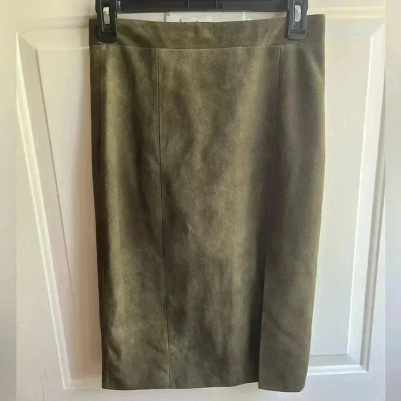 Intermix NWT $395 Dana Suede High Waist Olive green Pencil Slit Skirt Size Small - Picture 2 of 8